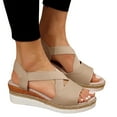 thumbnail image 1 of Womens Platform Strappy Sandals Summer Elasitc Peep Toe Wedge Heeled Walking Work Dress Sandals for Ladies, 1 of 6