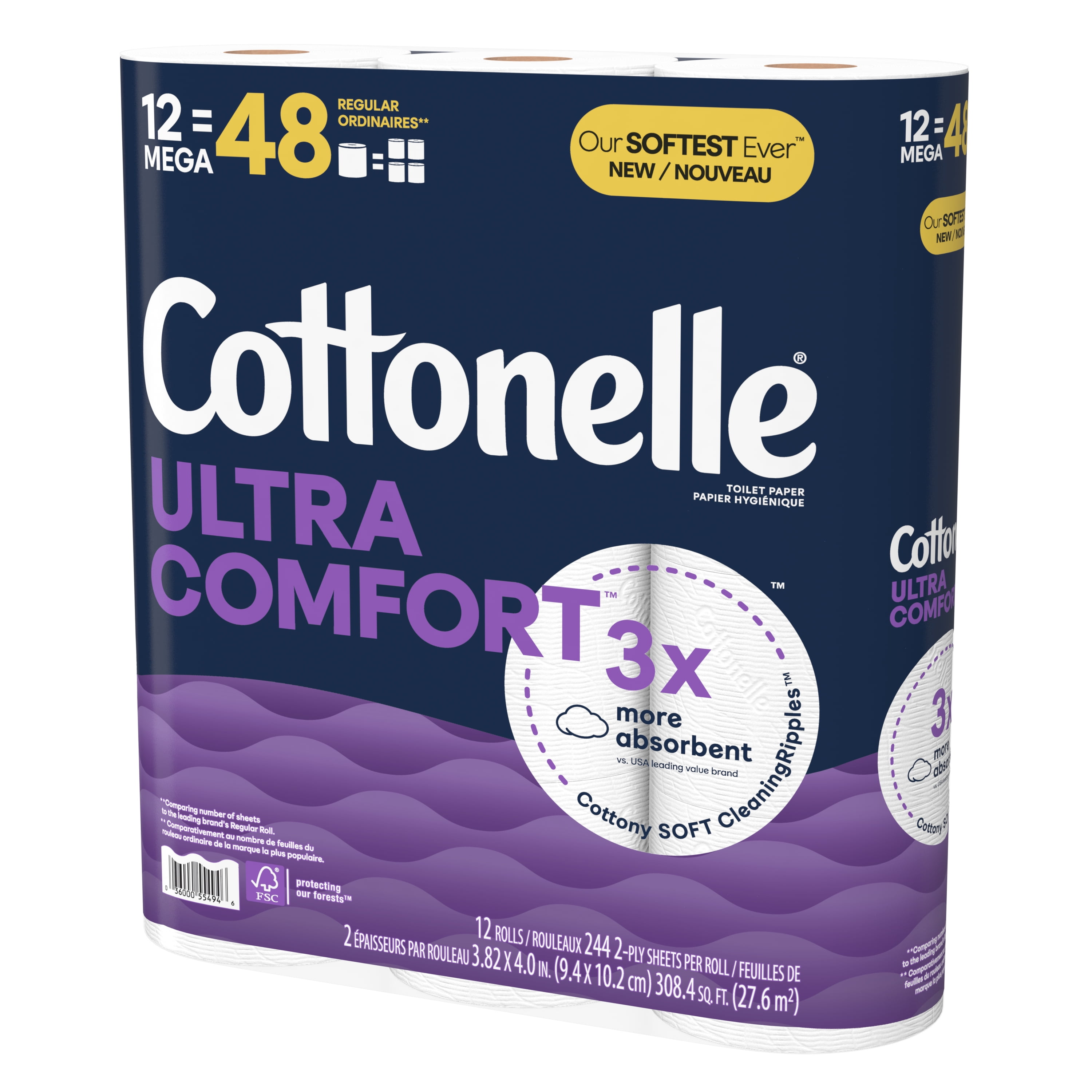 Cottonelle Ultra Comfort Strong Toilet Paper, 12 Mega Rolls with 244 Sheets per Roll