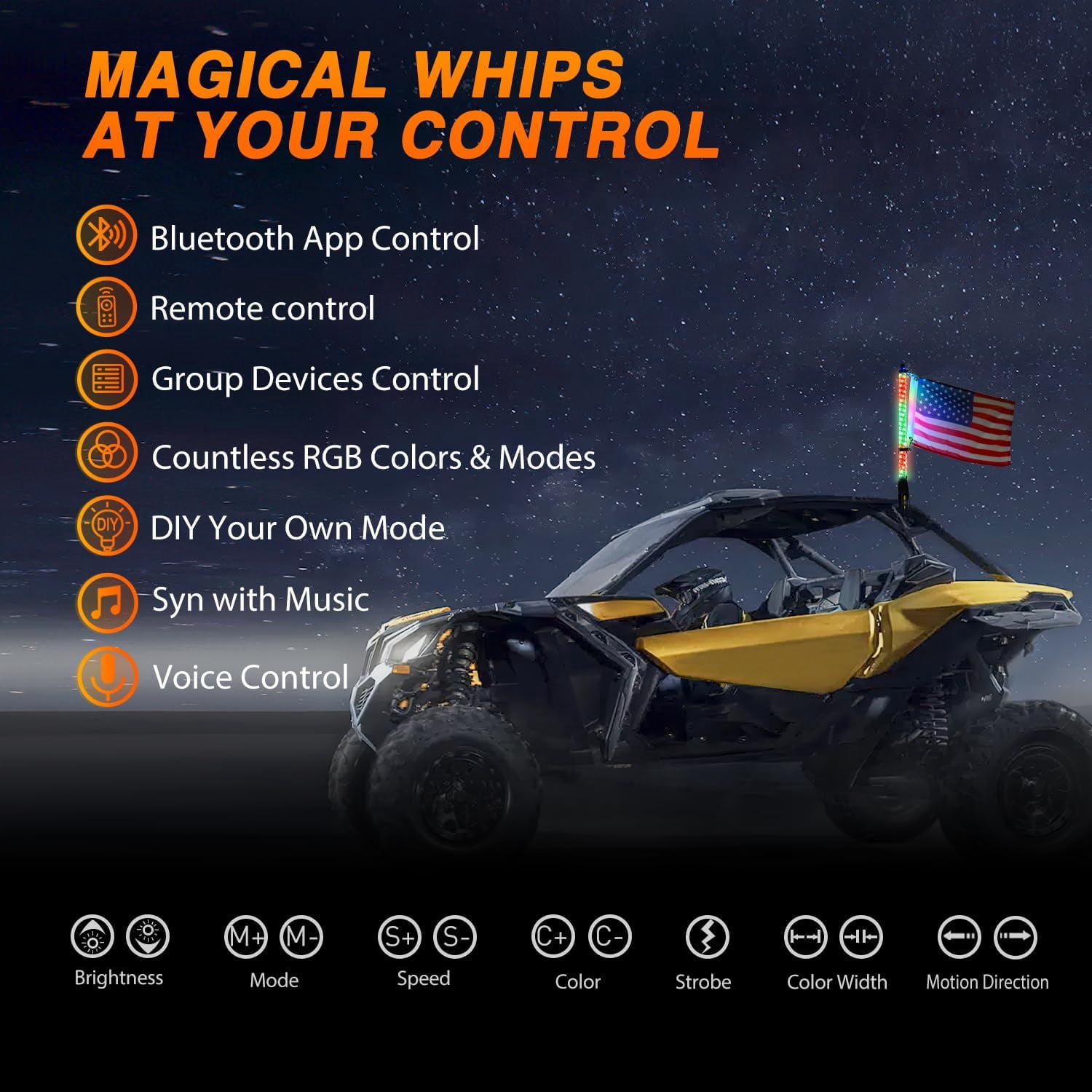 Nilight RGB Whip Light 1PC 2FT Lighted Antenna Whips with Remote & App Control DIY Chasing Patterns Brake Reverse Lights for ATV UTV Polaris RZR Can-am Dune Buggy Pickup Trucks Jeep