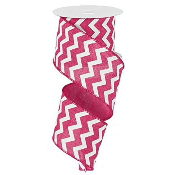 Chevron Wired Edge Ribbon (25 Hot Pink White) - 10 Yards RG101911