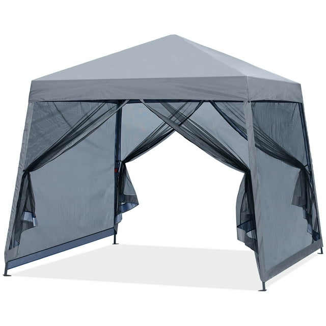 MASTERCANOPY 11' x 11' Pop Up Slent Leg Canopy with Screen Netting, Light Gray