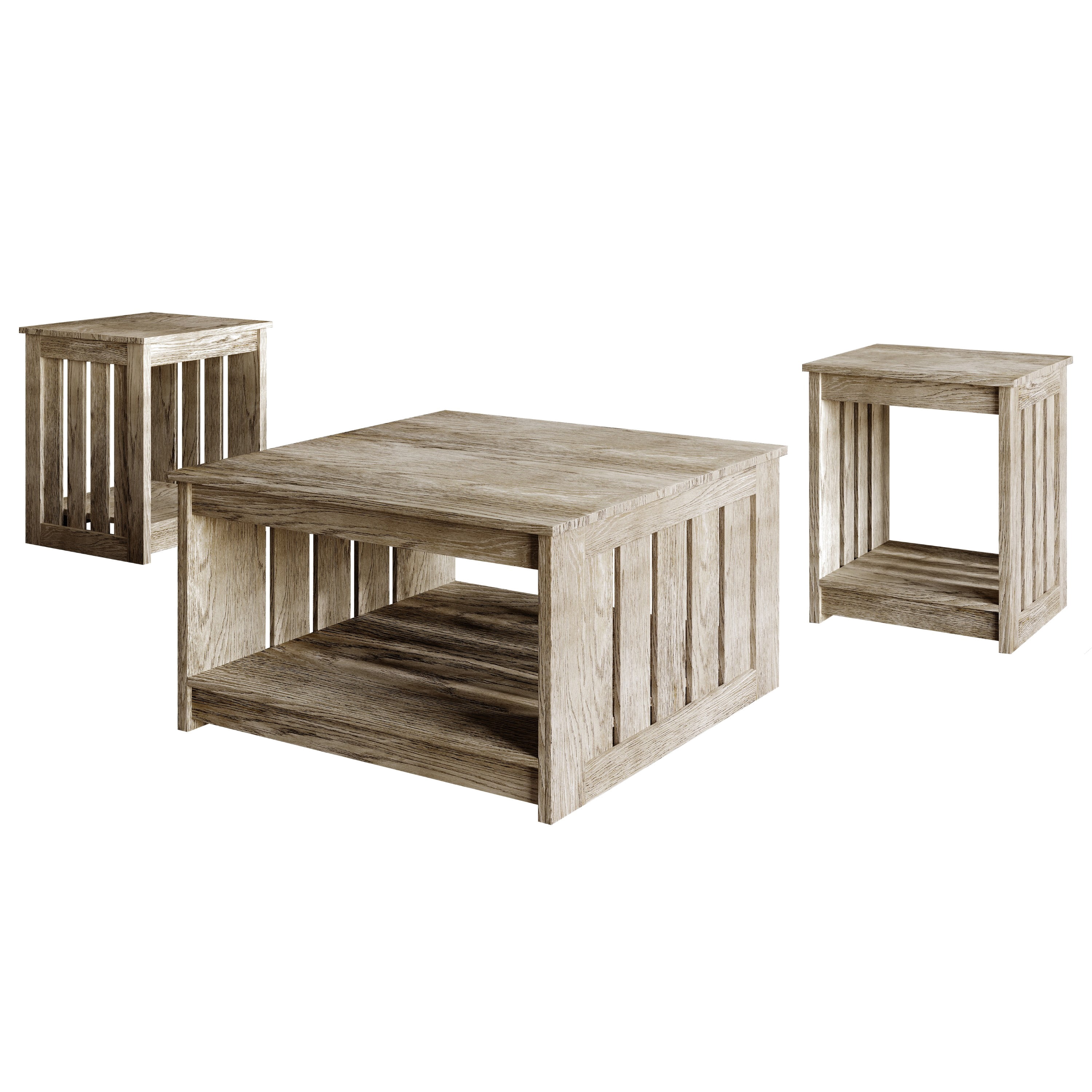 Home Design Nashua 3-Piece Coffee Table Set with Rectangular Coffee Table and 2 Matching End Tables, Modern Open Shelf Design for Living Room, Antique Gray