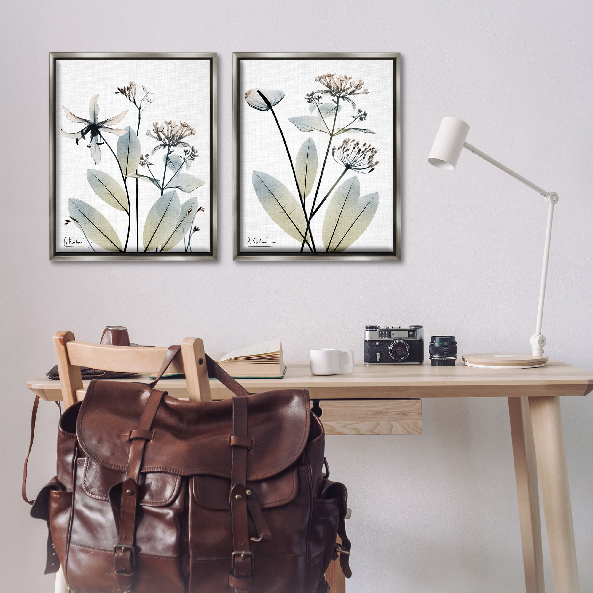 Stupell Industries Modern Budding Blooms Botanical & Floral Photography Gray Floater Framed Canvas Art Print Wall Art, 25 x 31, Set of 2