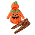thumbnail image 4 of MuXiKeJi Clothes Halloween Pumpkin Bodysuit Toddler For Cute Baby,Halloween Pumpkin Outfit Toddler 2025, Unisex Kids Sets For Boys Girls,Halloween Clothes Romper Tops Hat Footies, 4 of 10