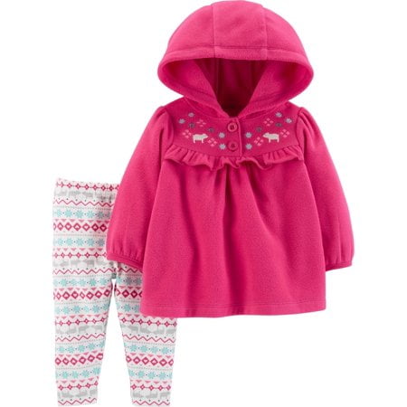 - Hooded Long Sleeve Ruffle Fleece Top & Leggings, 2-Piece Outfit Set (Baby Girls & Toddler Girls)