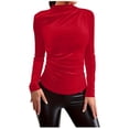 thumbnail image 3 of Kinrui Women's Ruched Long Sleeve Velvet Shirts Turtleneck Slim Fitted T Shirts Basic Underlayer Going Out Tops Red,XXL, 3 of 8