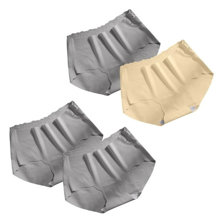 ATOYSOY Women s Multipack Solid Panty Comfy Mid Waist Underpants Clearance Shapewear Control Briefs Seamless for Ladies Classic Briefs Silk Hip Lifting Panties  4 Pack Stretchy Gray M