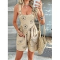 thumbnail image 3 of Women 2025 Summer Rompers Floral Boho Sleeveless Back Tie Flowy Short Jumpsuits Beach Outfits Khaki M, 3 of 8