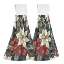 Yayeee Kitchen Hanging Hand Towels Set of 2 with Loop Bathroom Absorbent Tie Towel, White Christmas Leaves
