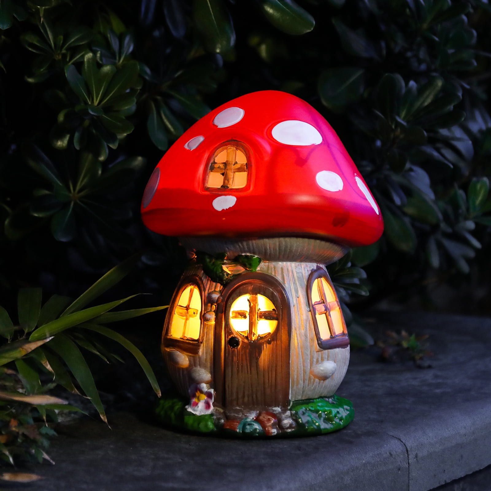 Outdoor Statue,Solar Mushroom Fairy House Garden Statue with LED Lights, Whimsical Outdoor Decorative Statue for Patio, Yard, Lawn,Garden Decoration