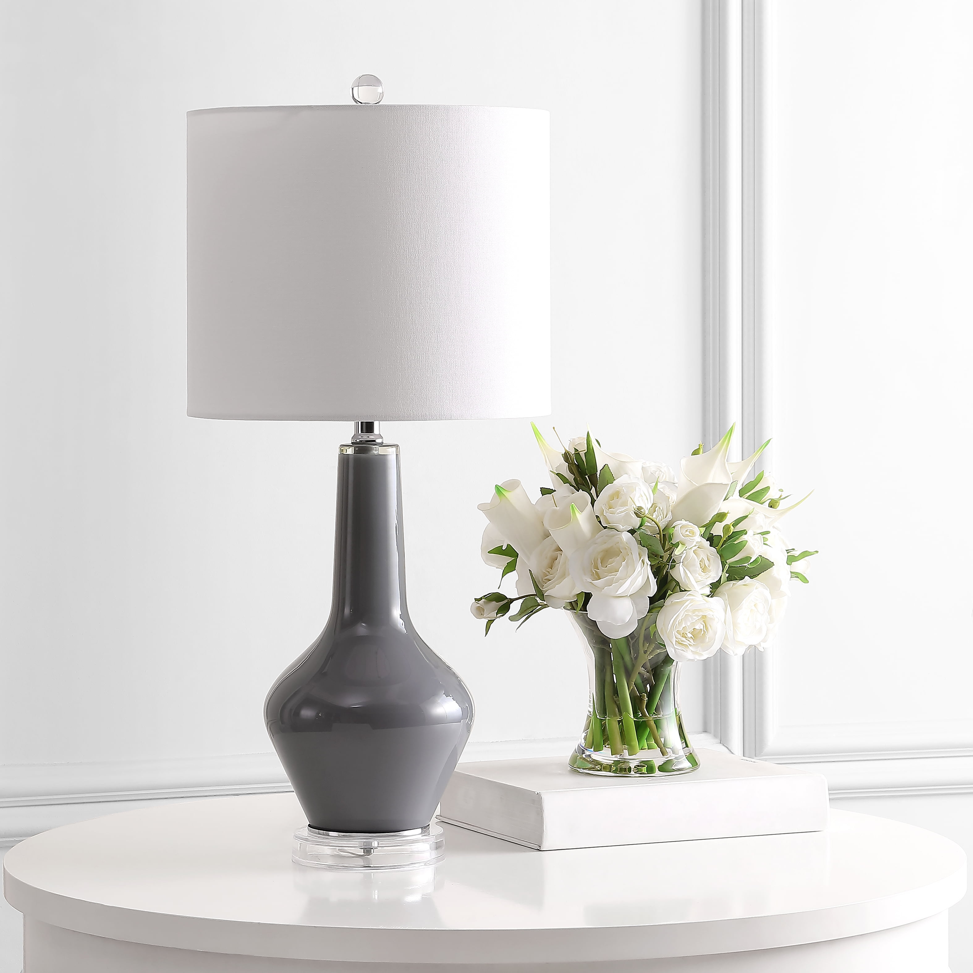 SAFAVIEH Velor 24 in. H Modern Glass Table Lamp, Smoked Grey