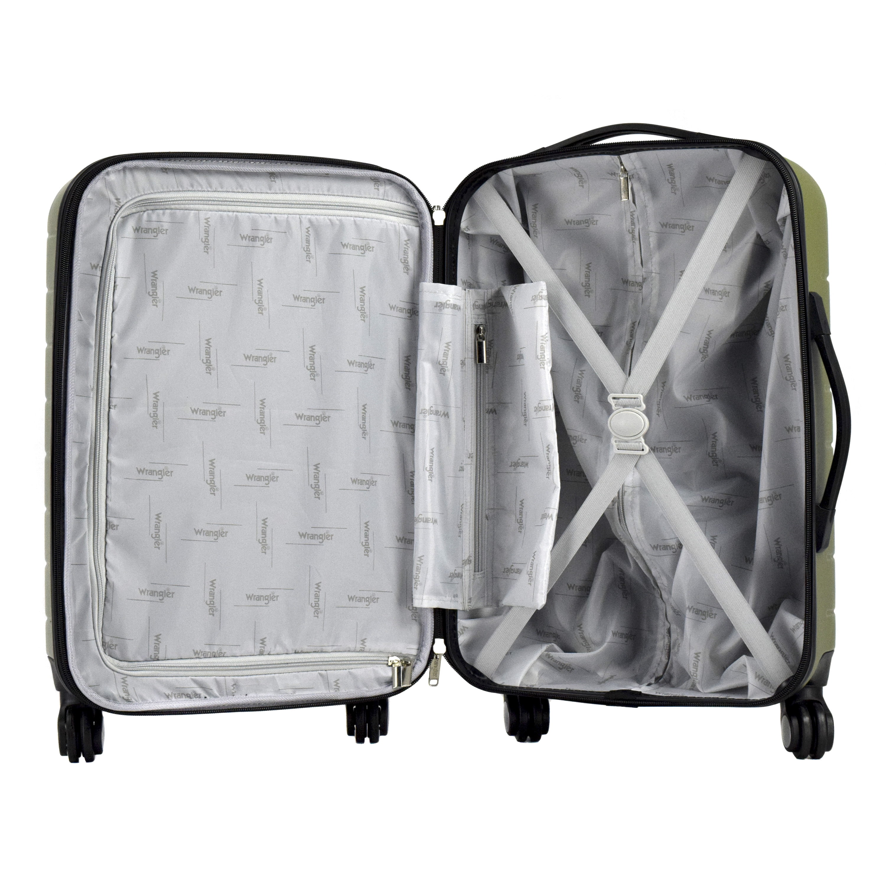 Wrangler Expandable Spinner Rolling Carry-on with 3-In-1 Cup Holder, USB Port and Phone Holder - Green