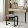 thumbnail image 2 of Linen Fabric Vanity Stool with Storage Shelf, Makeup Dressing Bench, Grey & Black, 2 of 8