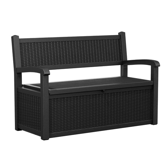 70 Gallon Outdoor Storage Bench Deck Box Waterproof Lockable, Patio Garden Furniture for Cushions Tools Pool Accessories, Black