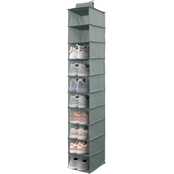 Shoe Organizer 10 Pockets Hanging Shoe Rack Space Saving Shoe Hanger Non-woven Household Sneakers Storage Shelf Clothes Hat Handbag Holder for Bedroom Closets Wardrobe