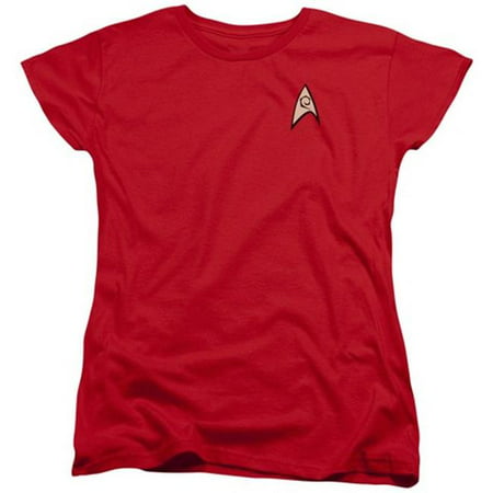Trevco Star Trek-Engineering Uniform - Short Sleeve Womens Tee - Red, Small