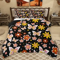 Homewish Colorful Cartoon Flower Bedding Comforter Set,Cute Daisy Blossom Twin Comforter Sets,Pink Yellow Black Bedding Set For Girls Kids,Breathable Home Decor Reversible,2pcs
