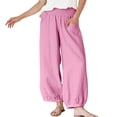 thumbnail image 2 of Afuyipoi Women's Capris Pants Cotton-Linen Elastic Waist Loose Fit Casual Pants For Summer Pink Size XL, 2 of 5