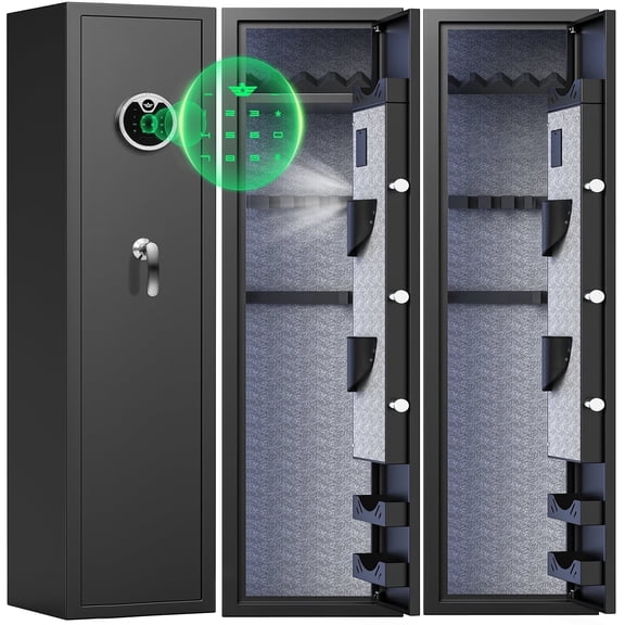 Riflevault Quick Access Gun Safe for Home, 5-Gun Capacity Rifle Safe with Digital Keypad, Adjustable Racks, LED Light & Alarm System