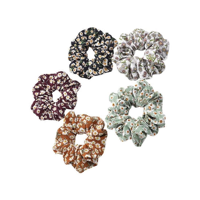 5PCS Multicolor Floral Hair Ties Durable Elastic Ponytail Holders for Women, Creative Chiffon Hair Accessories with Seamless & Stable Design
