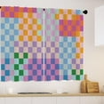 thumbnail image 3 of Colorful Plaid Checkered Kitchen Curtains Retro Funky Hippie Bathroom Curtains Window Treatment Drapes 70s Multicolored Cafe Small Modern Bedroom Short Curtains Fabric 2 Panels 27.5x36 Inch, 3 of 6