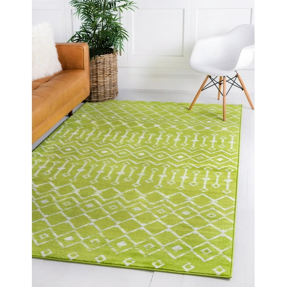 Unique Loom Moroccan Trellis Collection Area Rug - Mamounia (5' x 8' Rectangle Green/Ivory)