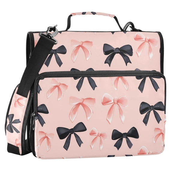 ALAZA Zipper Binder Pink Black Bows 2 in 3 Ring Trapper Keeper 500 Sheet Capacity File Folder Organizer Bag