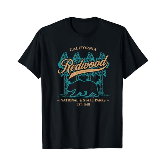 Retro California Redwood National and State Parks Vintage Bear Graphic T-Shirt Men Women Nature Hiking Souvenir Tee