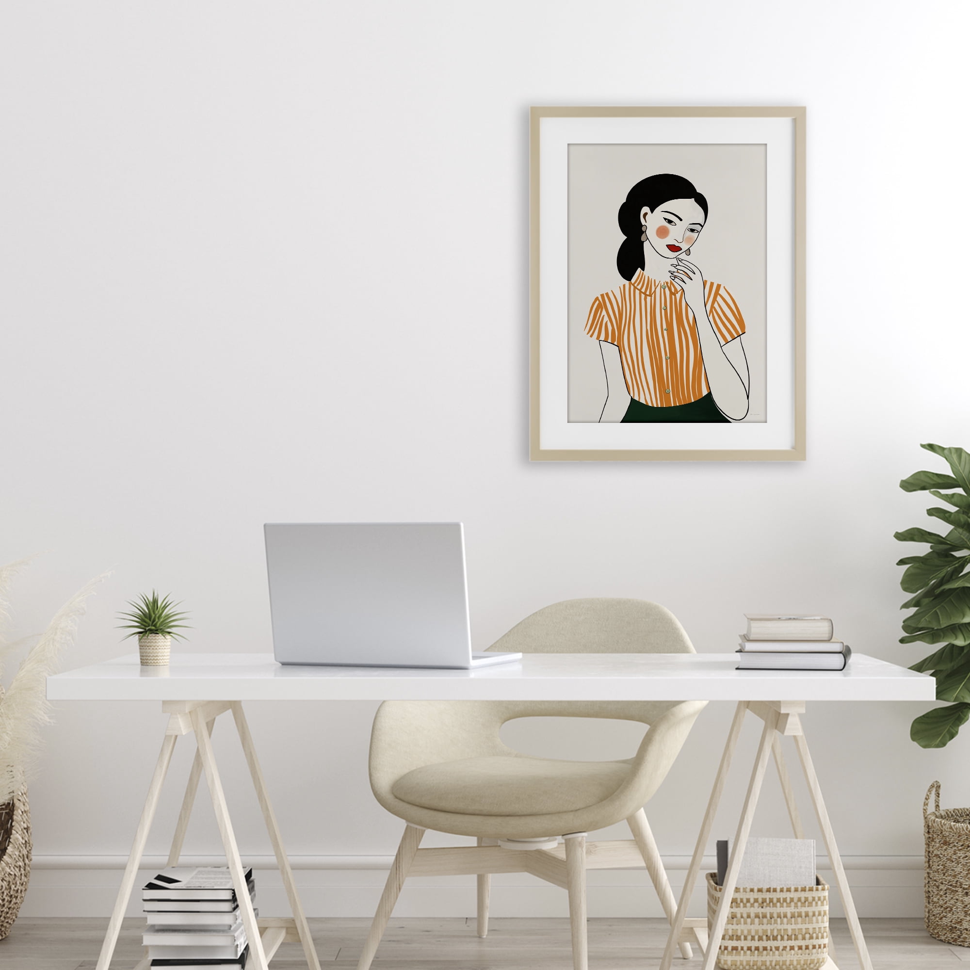 Stupell Industries Woman in Orange Blouse Birch Framed Print Under Glass, design by Omar Escalante