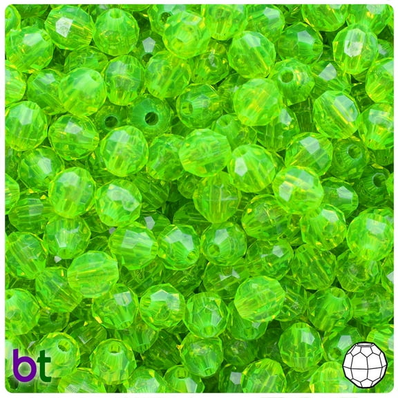 BeadTin Lime Roe Transparent 8mm Faceted Round Plastic Beads (450pcs)