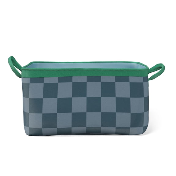 Mainstays Kids Medium Blue Checkered Canvas Printed Storage Basket with Handles