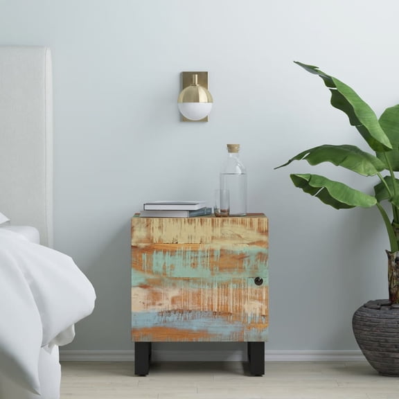 vidaXL Bedside Cabinet with 1 Door, Solid Wood Reclaimed