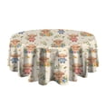thumbnail image 5 of Beige Highland Cow Flower Cartoon Pattern Round Tablecloth 60"x60",Wrinkle Wipeable Table Cloth for Kitchen Dining Room Picnic Patio Party, 5 of 6