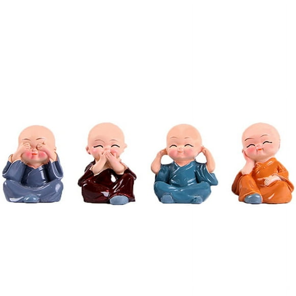 4 Piece Cute Monk Figurines Small Resin Statue, Sage Kung Fu Buddha Creative Cra