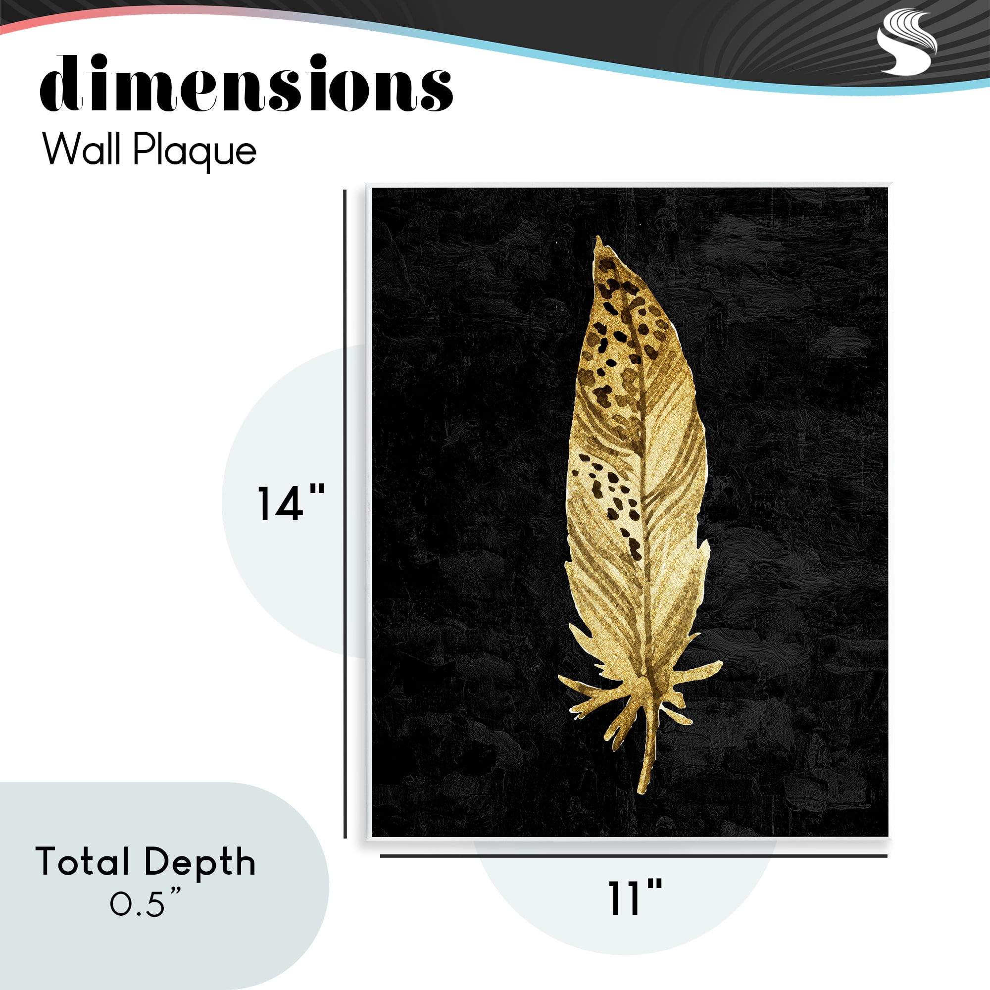 Speckled Feather on Black Wall Plaque Art, design by Kim Allen