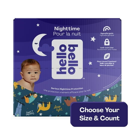 Hello Bello Premium Gender Neutral Overnight Diapers I for Babies and Kids at Night I Size 4 I Snoozy Sloths & Sleepy Campers I 68 Count
