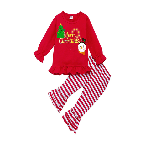 

Calsunbaby Kids Girls Digital Print Long Sleeve O-neck Tops Flared Trousers Sets