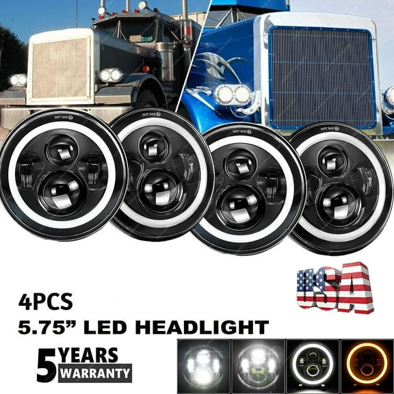 5.75" 5-3/4 Round LED Halo Headlights for Peterbilt 359 348 Chevrolet Buick 4pcs