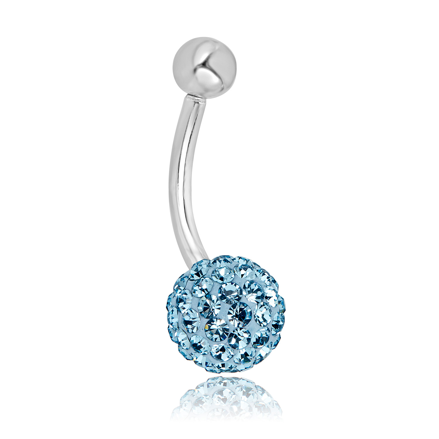 AVORA 10K White Gold Aqua  Crystal Ball Belly Button Ring Body Jewelry (14 Gauge)