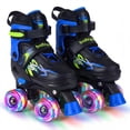 thumbnail image 1 of Gymax Patins à Roulettes pour Enfants 4 Tailles Réglables Patins Quad avec Roues Lumineuses pour 5-7 Ans Bleu Marine, 1 of 10