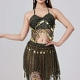 thumbnail image 6 of Kctiaxy Womens Summer Tops with Built in Bra Spaghetti Strap Fringe Sparkly Tank Top Sleeveless V-Neck Belly Crop Blouse Dance Performance, 6 of 8