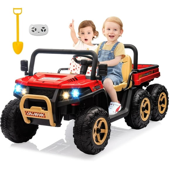 Luku 24V Kids’ 2-Seater Ride-On Toy Truck with Dump Bed, Bluetooth, Remote, 6 Tires, Music, & Shovel – 4x35W Motors for Outdoor Fun