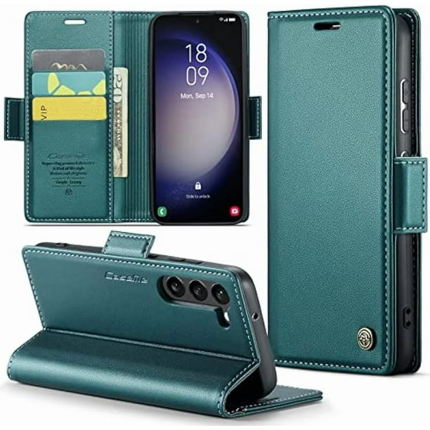 Funda tipo cartera para Samsung S23 con tarjetero, función atril, bloqueo RFID, cierre magnético, protección a prueba de golpes, de piel sintética, para Samsung S23