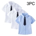 thumbnail image 2 of Odeerbi 2-15 Years Toddler Kids Boys Girls Short Sleeve Dress Shirts 3 Pack Cotton School Uniform Shirts with Bow/Tie, 2 of 8
