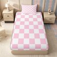 thumbnail image 4 of Homewish Casual Checkerboard Twin Sheets 3pcs for Girls, Vintage Plaid Bedding, Blush Pink,1 Fitted Sheet, 1 Flat Sheet and 1 Pillowcase, 4 of 6
