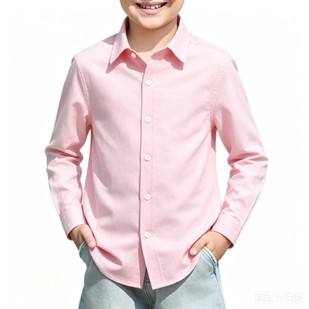 Boys Long Sleeve Dress Shirts Kids Classic Collared Button-Down T Shirt Solid Basic School Uniform 130