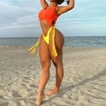 thumbnail image 5 of Sngxgn Women Swimsuit Solid Ribbed Monokini Swimwear Scoop Neck Low Back Bathing Suit(Orange,M), 5 of 6