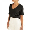 thumbnail image 1 of Camisetas de Mujer con Cuello en V, Corta, Informales, Holgadas, de Verano Negro M, 1 of 6