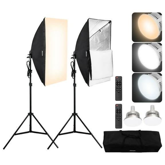 VEVOR Softbox Lighting Kit,20" x 28",Professional Softbox with 45W 3000-6500K LED Bulbs,3 Continuous Lighting Effects,Tripod Stand,Remote Control, Studio Lights for Portrait shooting,Live Streaming