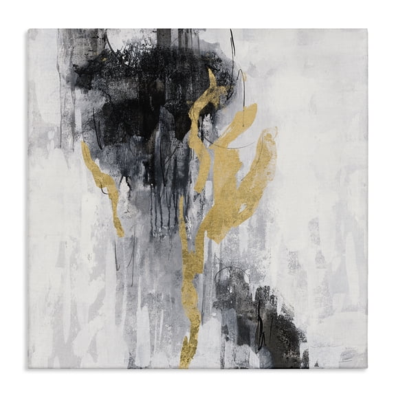 Stupell Industries Contemporary Modern Rain Abstraction Black Gold Distressed Detail Canvas Art, 24 x 24, by Silvia Vassileva